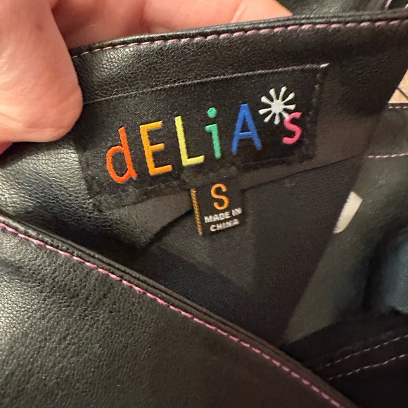 dELiA*s/Dolls Kill Black Leather Zip Front/ Corset Back Top w Pink Stitching S - Picture 3 of 9